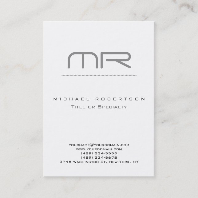 Chubby Modern Monogram White Clean Business Card (Front)