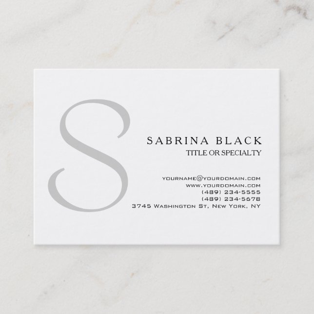 Chubby Modern White Grey Monogram Business Card (Front)