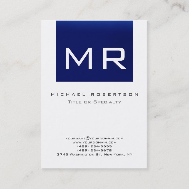 Chubby Monogram Blue White Clean Business Card (Front)