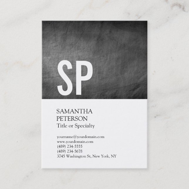 Chubby Monogram Chalkboard White Professional Business Card (Front)
