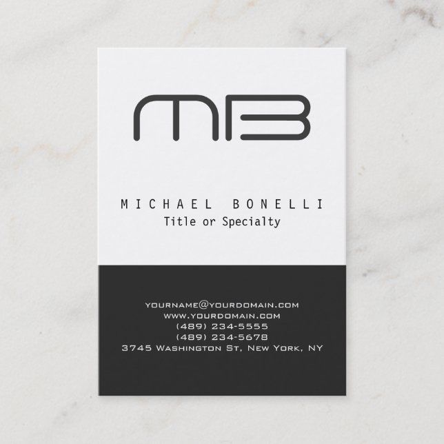 Chubby Monogram Grey White Clean Business Card (Front)