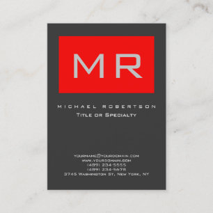 Chubby Monogram Red Grey Clean Business Card
