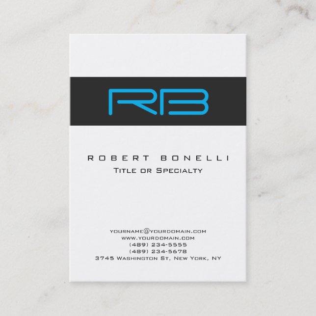 Chubby Monogram White Dark Grey Blue Business Card (Front)