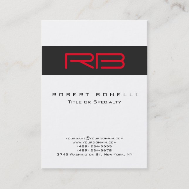 Chubby Monogram White Dark Grey Red Business Card (Front)