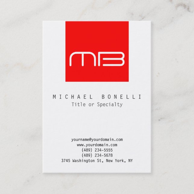 Chubby Monogram White Red Clean Business Card (Front)