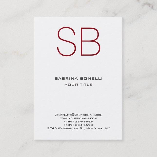 Chubby Monogram White Red Cute Business Card (Front)