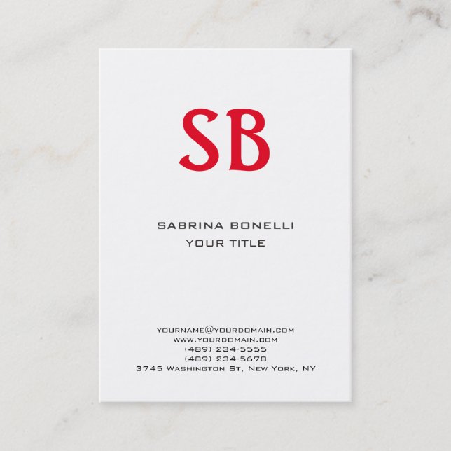 Chubby Monogram White Red Cute Business Card (Front)