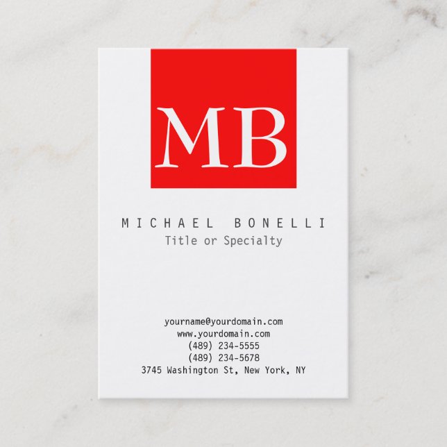 Chubby Monogram White Red Stripe Business Card (Front)