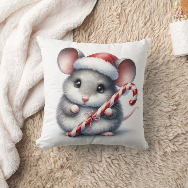 Chubby Mouse With Christmas Candy Cane Cushion (Blanket)