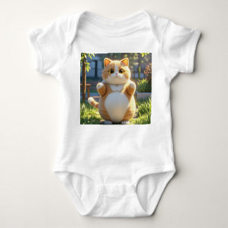 Chubby Orange Cat in Sunny Garden – Baby Bodysuit