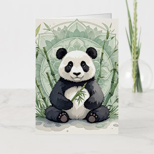 Chubby panda sitting in a lotus pose foil greeting card