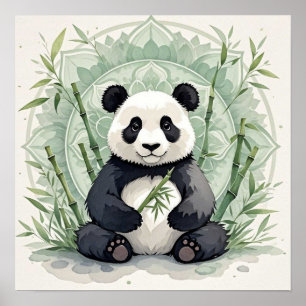 Chubby panda sitting in a lotus pose  poster