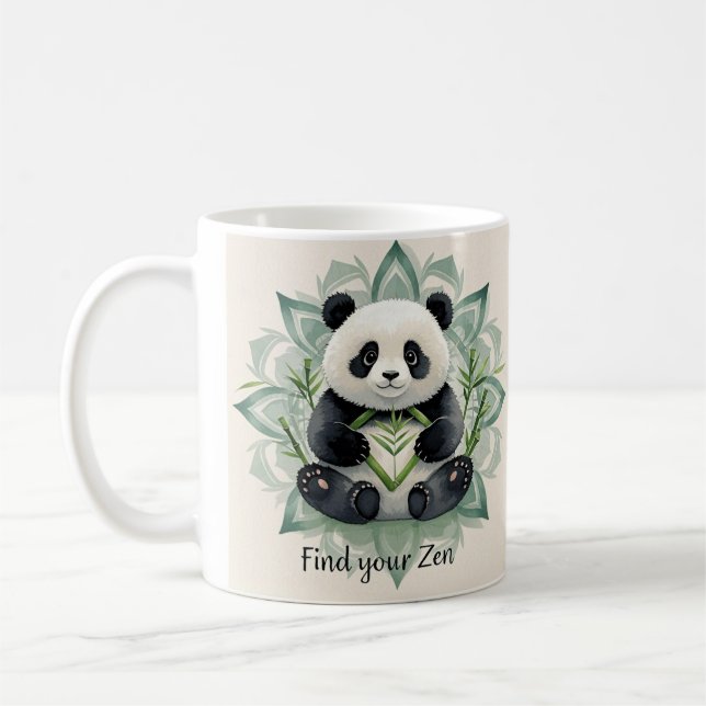 Chubby panda sitting in a lotus pose Zen Coffee Mug (Left)