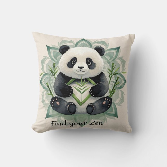 Chubby panda sitting in a lotus pose Zen Cushion (Front)