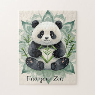 Chubby panda sitting in a lotus pose Zen Jigsaw Puzzle