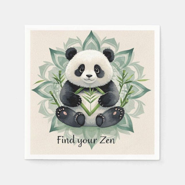 Chubby panda sitting in a lotus pose Zen Napkin (Front)