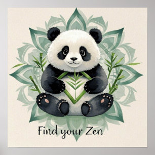 Chubby panda sitting in a lotus pose Zen Poster