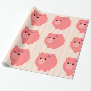 Chubby Pig with PInk Stripes Gift Wrap