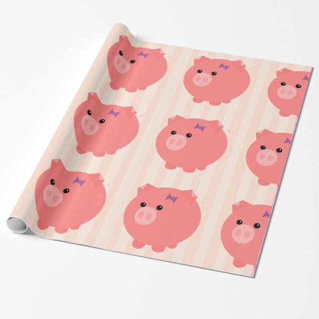 Chubby Pig with PInk Stripes Gift Wrap (Unrolled)