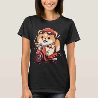 Chubby Pomeranian Dog Riding a Red Scooter T-Shirt