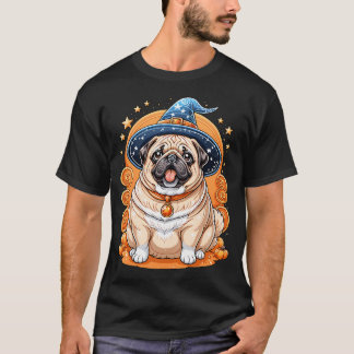 "Chubby Pug in Witch Hat Halloween Art Series Ador T-Shirt
