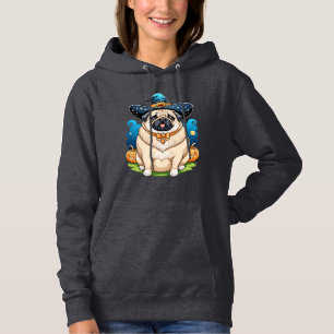 "Chubby Pug in Witch Hat Halloween Art Series Hoodie