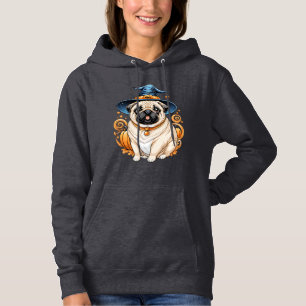 "Chubby Pug in Witch Hat Halloween Art Series  Hoodie