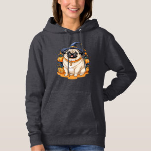 "Chubby Pug in Witch Hat Halloween Art Series Hoodie