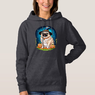 "Chubby Pug in Witch Hat Halloween Art Series Hoodie