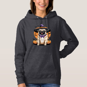 "Chubby Pug in Witch Hat Halloween Art Series Hoodie