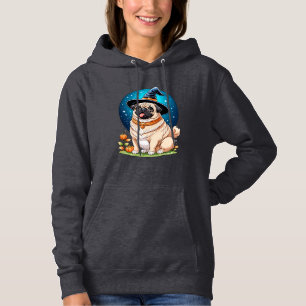 "Chubby Pug in Witch Hat Halloween Art Series Hoodie