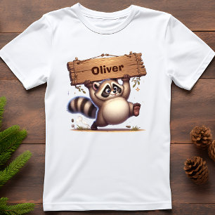 Chubby Racoon with Customisable Name Sign T-Shirt