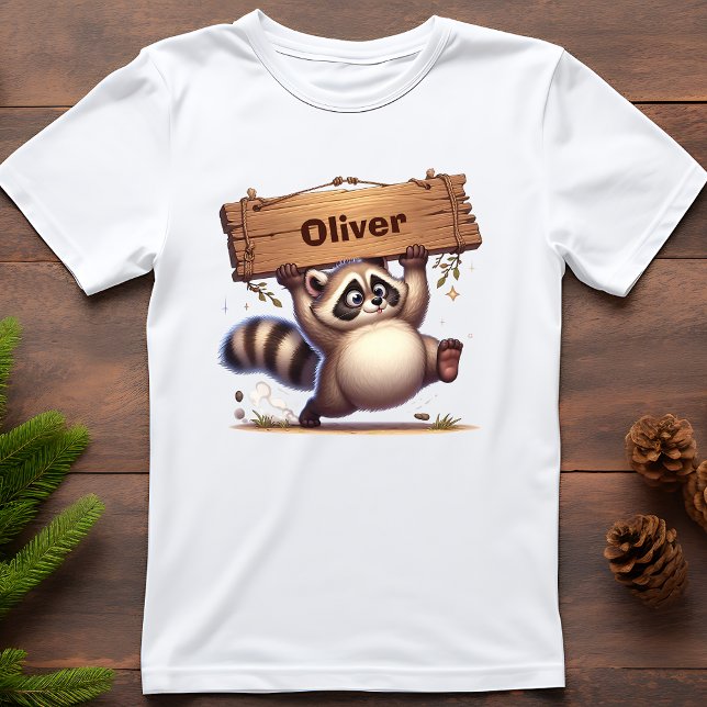 Chubby Racoon with Customisable Name Sign  T-Shirt (Creator Uploaded)