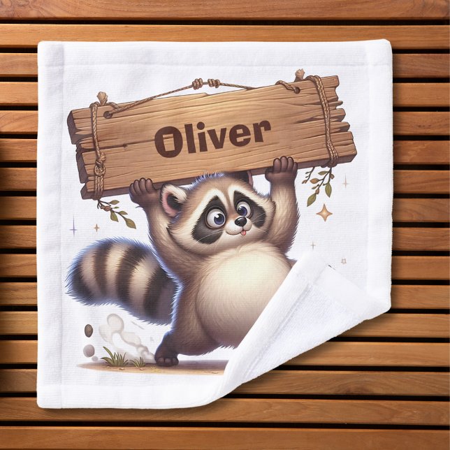 Chubby Racoon with Customisable Name Sign  Wash Cloth (Creator Uploaded)