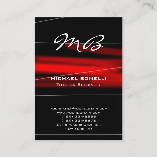 Chubby red black monogram unique business card (Front)