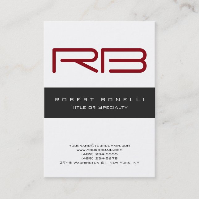 Chubby Red Monogram Grey White Business Card (Front)