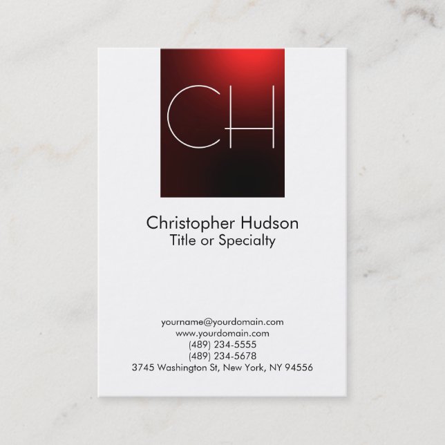 Chubby Red White Monogram Business Card (Front)