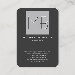 Chubby rounded corner grey monogram business card