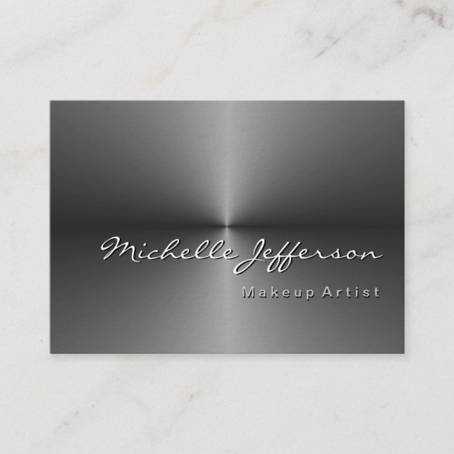 Chubby Rounded Corner Metallic Silver Grey Business Card (Front)