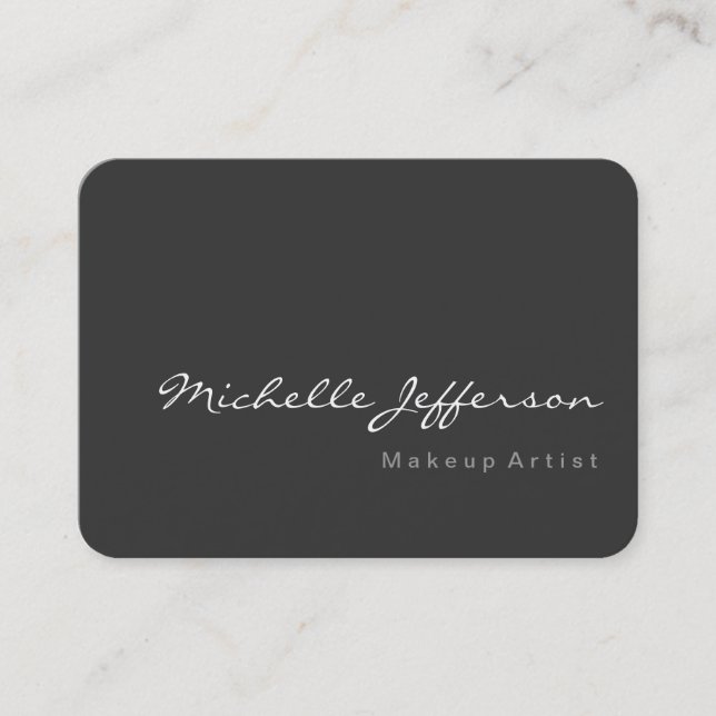 Chubby Rounded Corner Script Grey Business Card (Front)