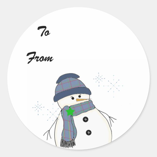 Chubby Snowman in Plaid Classic Round Sticker (Front)