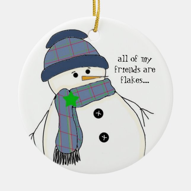 Chubby Snowman with Saying Ceramic Ornament (Front)