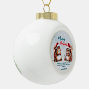 chubby squirrel Santa hat Merry Christmas snow Ceramic Ball Christmas Ornament