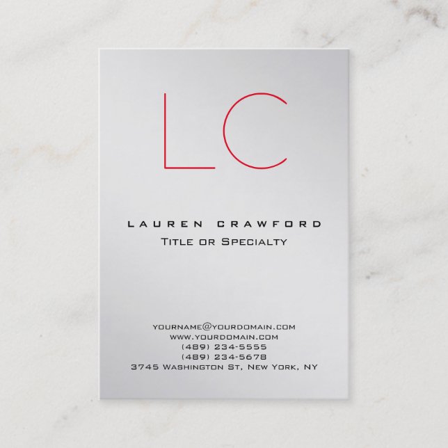 Chubby Stylish Monogram Metallic Silver Business Card (Front)