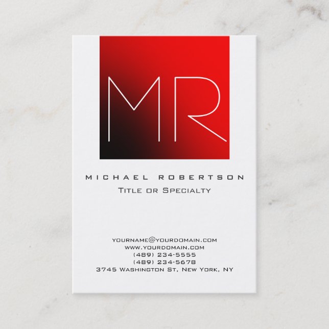 Chubby Stylish Monogram White Red Business Card (Front)