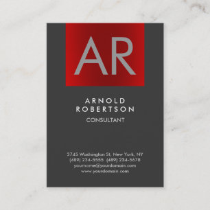 Chubby Stylish Red Grey Monogram Business Card