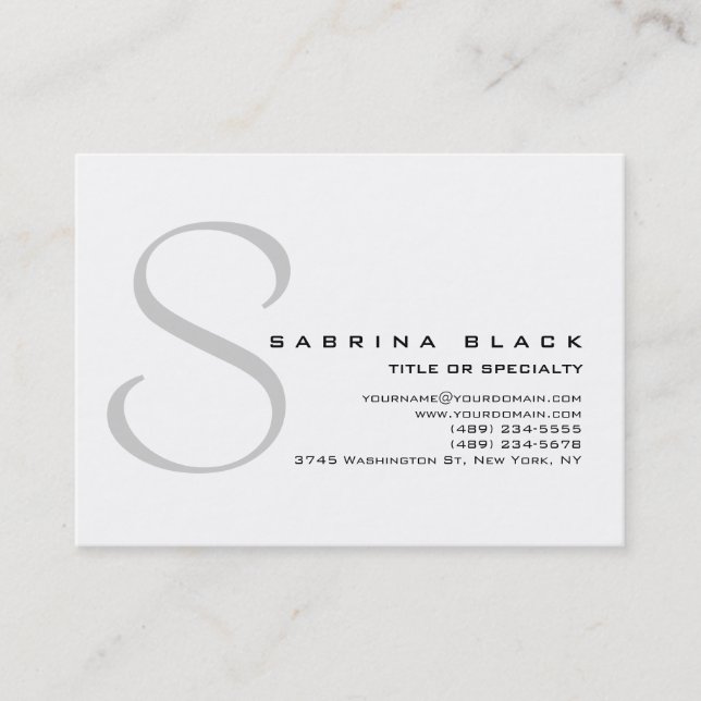 Chubby Trendy White Grey Monogram Business Card (Front)