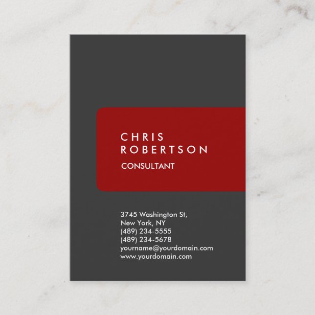 Chubby Vertical Grey Background Red Business Card (Front)