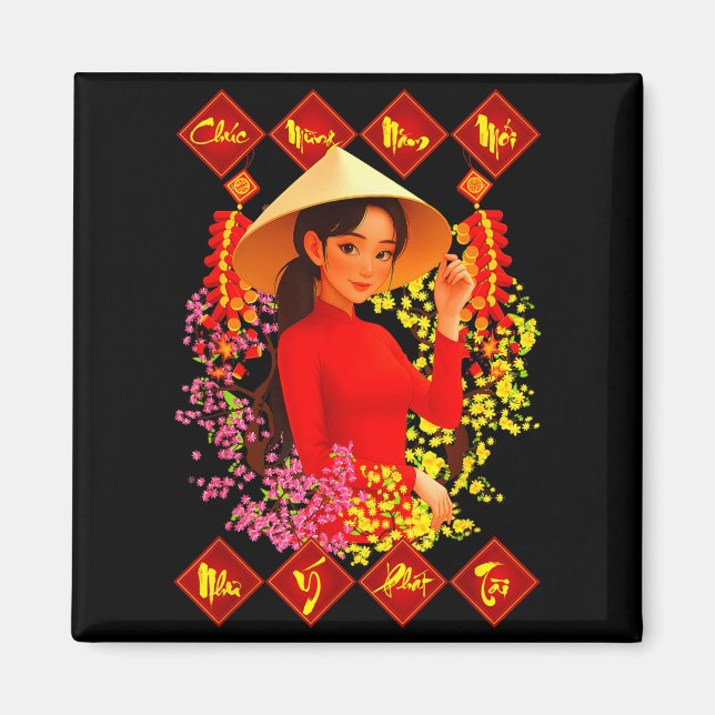 Chuc Mung Nam Moi Tet Binh Ngo 2026 Vietnamese Gir Magnet (Front)