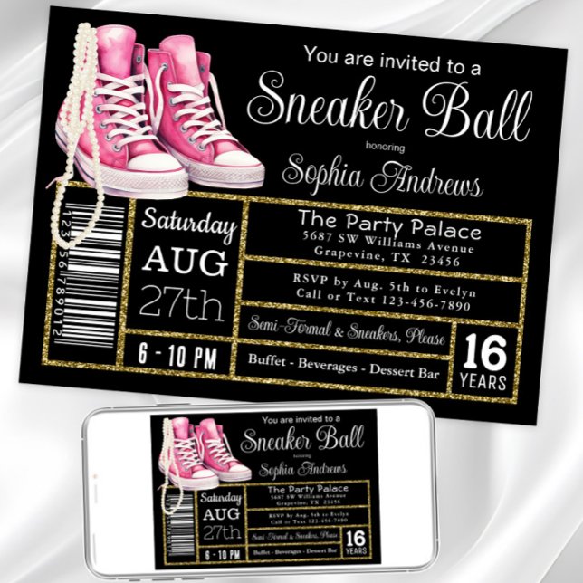 Chucks and Pearls Sneaker Ball Birthday Party Invitation (Chucks and pearl any event sneaker invitation. Instant download and printed invitations available.)